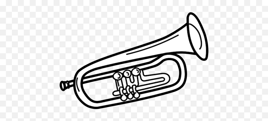 Trumpet Line Art Vector Illustration - Trumpet Black And White Clipart Emoji,Blowing Brains Out Emoji