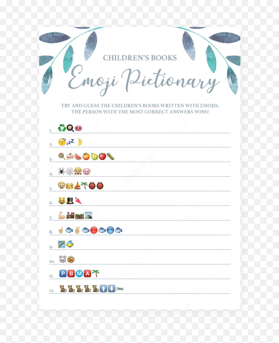 Leaf Baby Shower Emoji Pictionary Game Printable - Free Printable Baby Shower Emoji Game,Shower Emoji