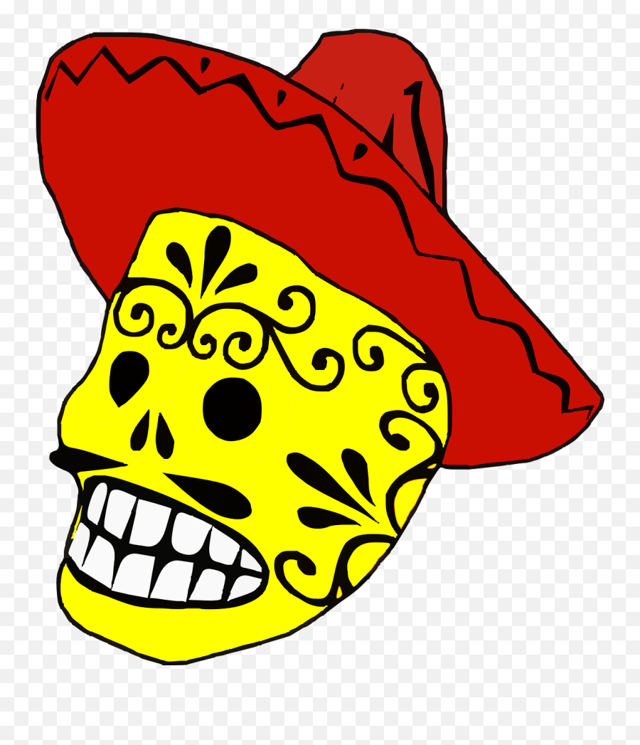 Mask Mexican Sombrero Mustache Grin - Mexican Skulls Art Png Emoji,Cinco De Mayo Emoticons