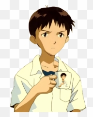 Shinji Holding A Mug - Evangelion Shinji Png Emoji,Disapproving Emoji
