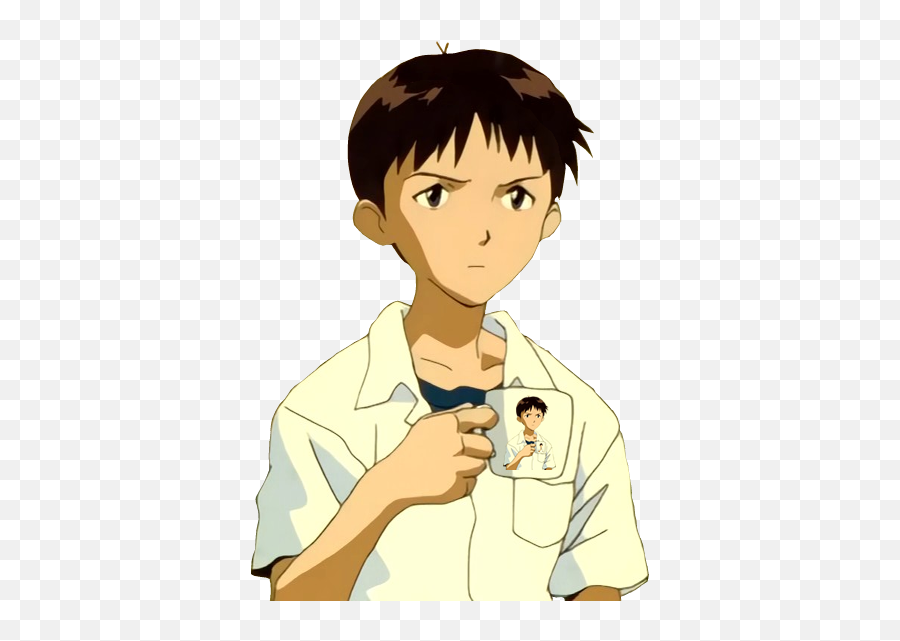Shinji Holding A Mug - Evangelion Shinji Png Emoji,Disapproving Emoji