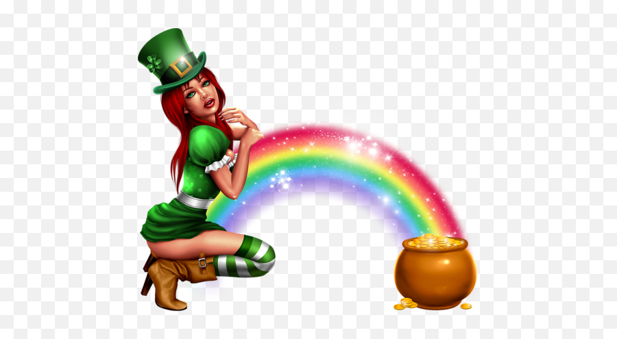 Irish Girl With Gold Pot And Rainbow Png Official Psds - Female Leprechaun Transparent Background Emoji,Pot Of Gold Emoji