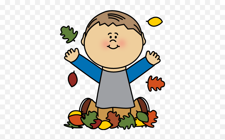 Boy Playing In Autumn Leaves Clip Art - Boy Playing In Playing Leaves Clipart Emoji,Falling Leaves Emoji