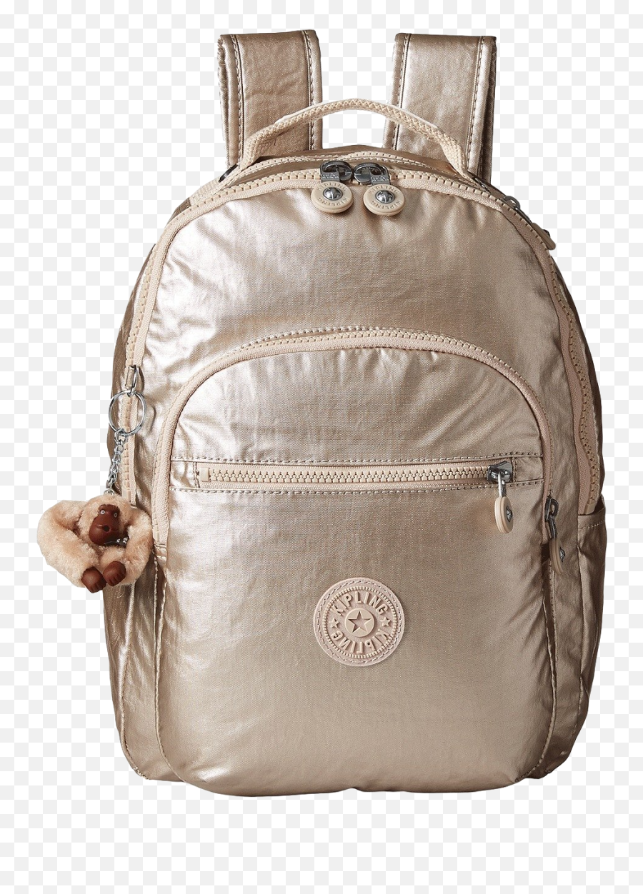 Kipling Seoul Mini Metallic Silver Beige Backpack - Gold Kipling Backpack Emoji,Initial Emoji Backpack