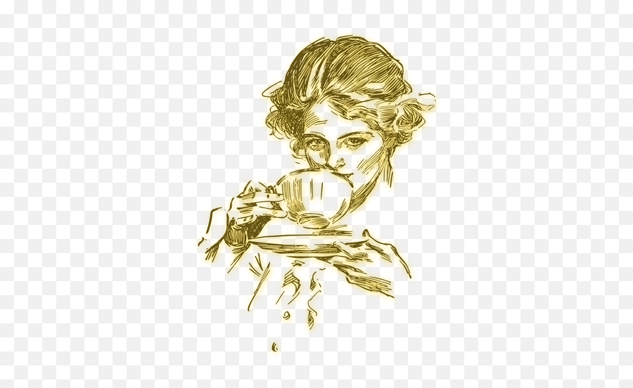 Woman Drinking Vintage Illustration - Drawing Of Drinking Coffee Emoji,Sipping Tea Emoji