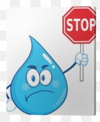 Water Drop Cartoon Character Holding - Stop Sign Clip Art Emoji,Stop Sign Emoticon