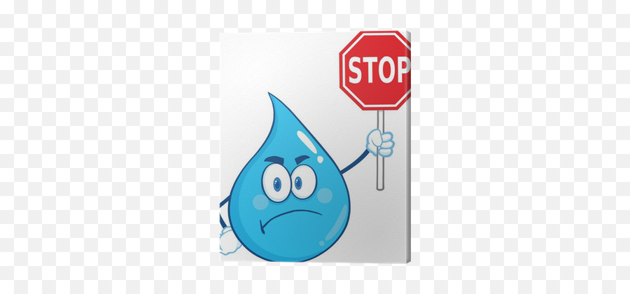 Water Drop Cartoon Character Holding - Stop Sign Clip Art Emoji,Stop Sign Emoticon