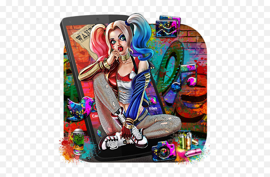 Download Joker Harley Quinn Graffiti Themes Live Wallpaper - Harley Quinn 3d Wallpaper Love Emoji,Harley Emoji