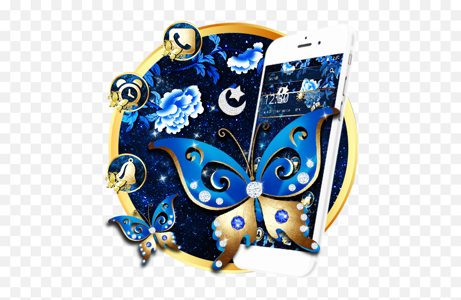 Shiny Blue Gold Butterfly Theme - Google Play Smartphone Emoji,Blue Butterfly Emoji