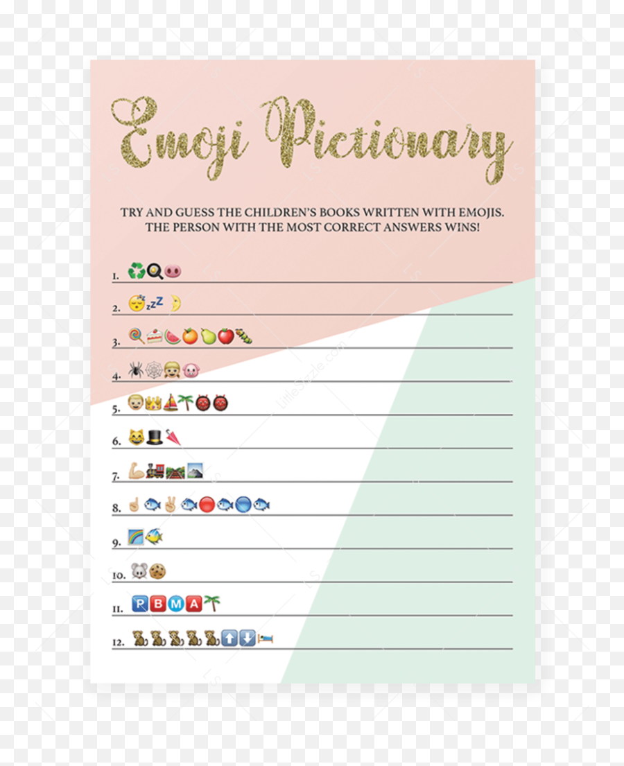 Baby Shower Emoji Pictionary Game Pink Mint And Gold - Emoji Game Baby Shower,Emoji Game