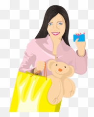 Vector Clip Art Of Girl With Card And - Woman Going Shopping Cartoon Transparent Emoji