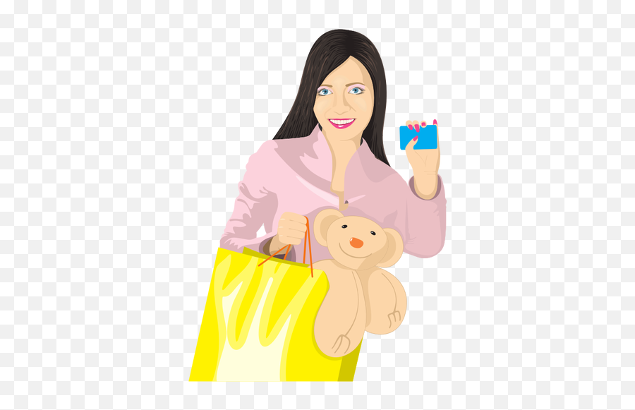 Vector Clip Art Of Girl With Card And - Woman Going Shopping Cartoon Transparent Emoji,Girls Emoticon