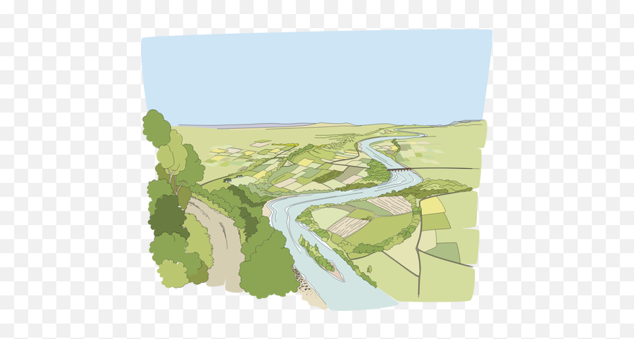 Drawing Of River Flowing Through Green Fields - Sungai Clip Art Emoji,Question Mark In Box Emoji