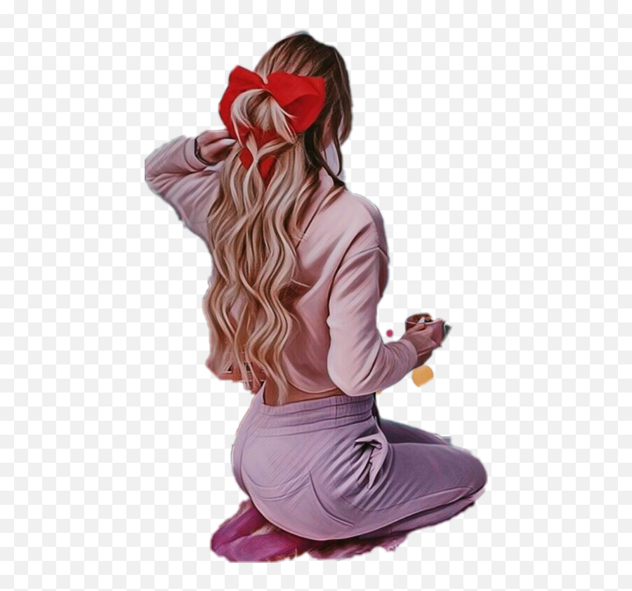 Back Kneeling Pink Longhair Ribbon - Figurine Emoji,Kneeling Emoji