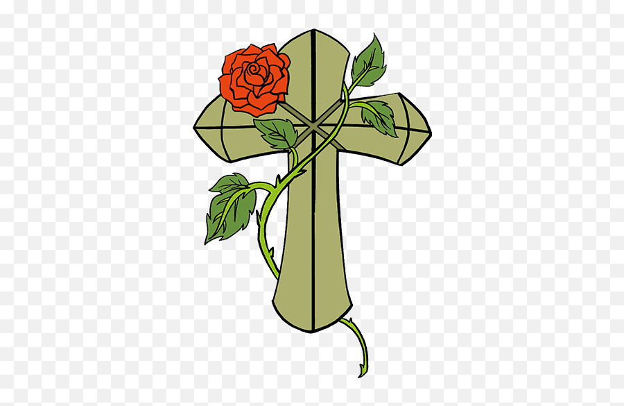How To Draw A Cross With A Rose Easy Drawing Guides - Garden Roses Emoji,Emoji Roses