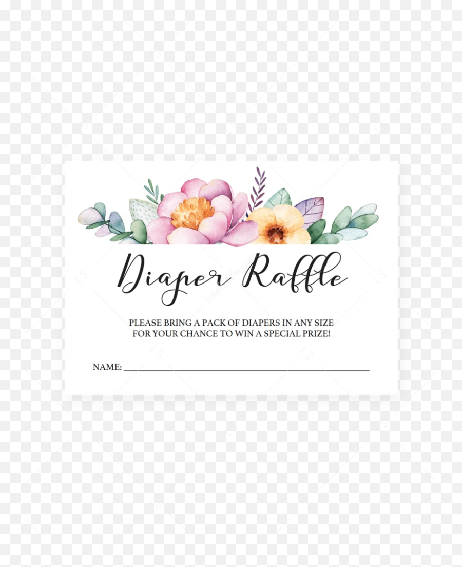 Diaper Raffle Ticket For Floral Baby - Diaper Raffle Template Emoji,Car Old Lady Flower Emoji