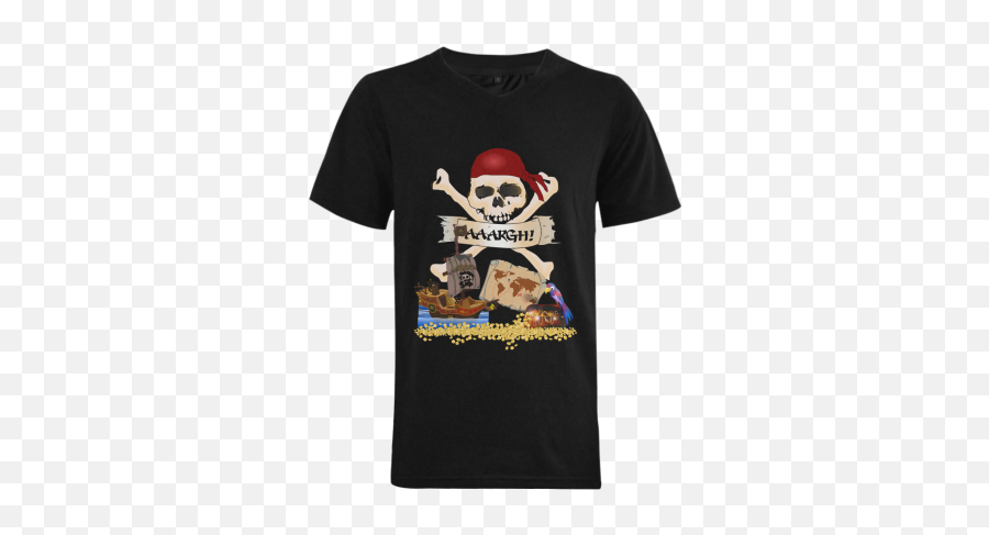 Pirate Ship Treasure Chest And Jolly Roger Menu0027s V - Neck Tshirt Big Sizeusa Size Model T10 Id D535726 Pirate Clip Art Emoji,Jolly Roger Emoji
