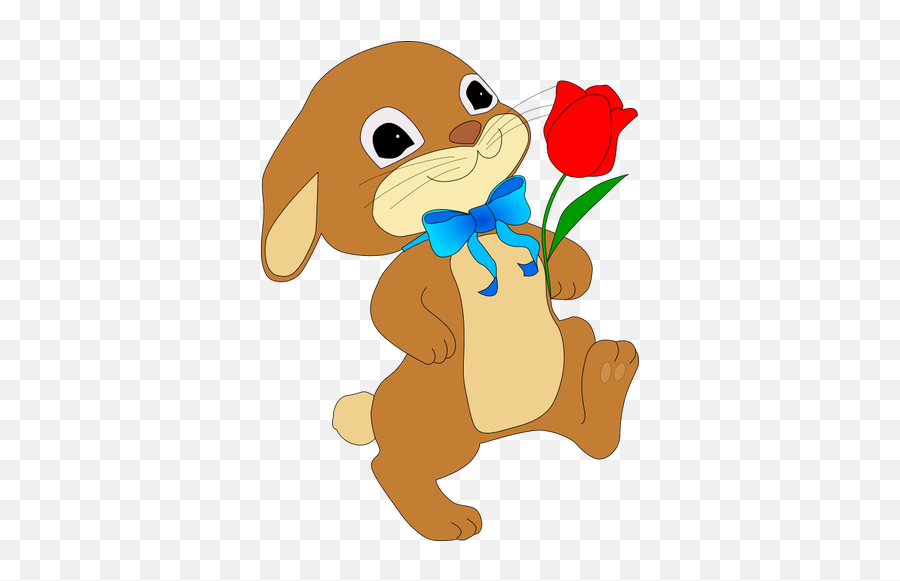 Rabbit With Red Flower - Easter Bunny Clipart Free Emoji,Bunny Ears Emoji