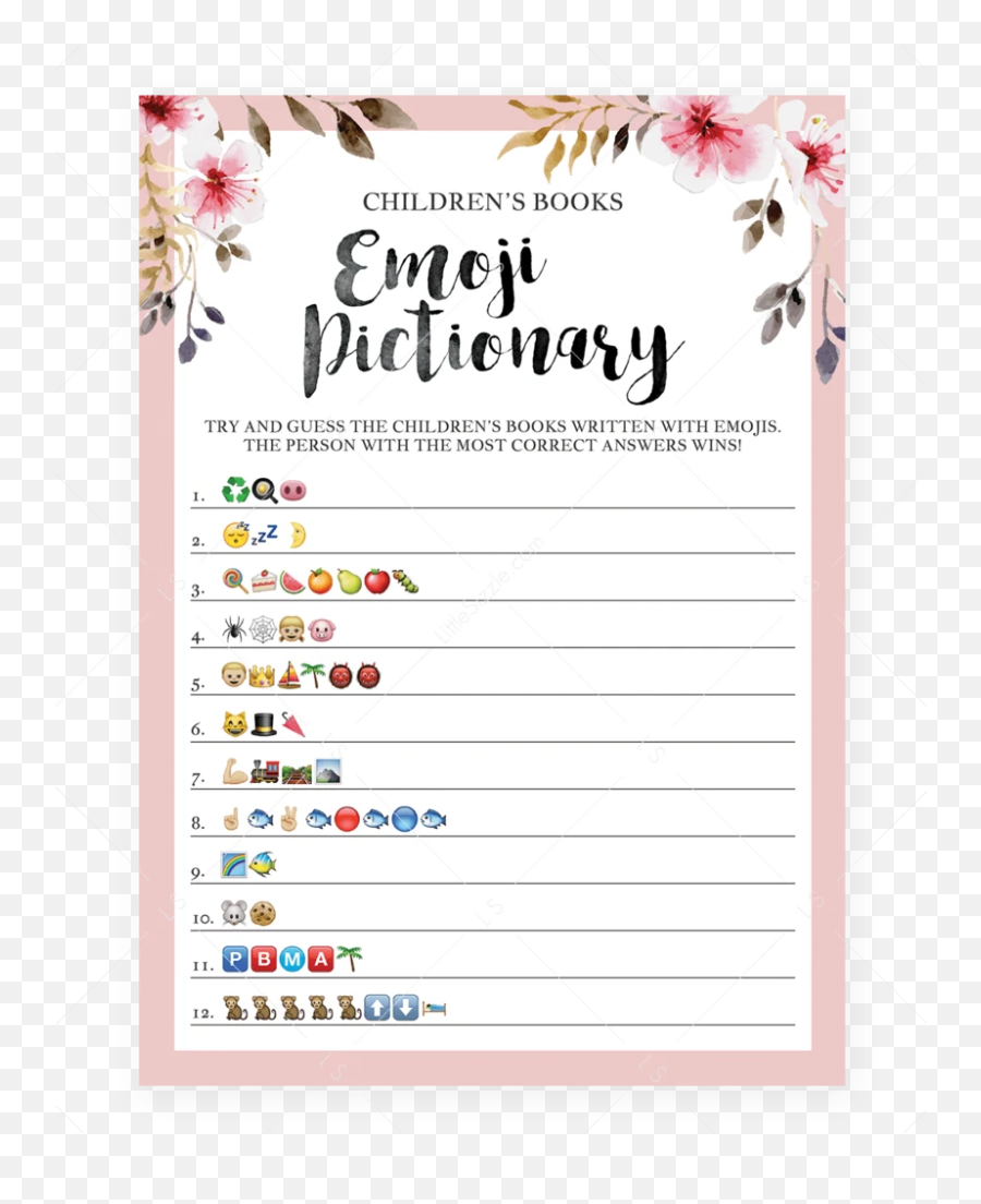 Emoji Pictionary For Girl Baby Shower Printable - Free Printable Baby Shower Emoji Game,Emoji Dictionary
