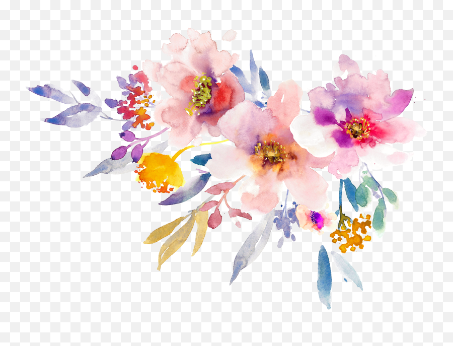 Download Flower Creative Gouache Design - Spring Watercolor Flowers Png Emoji,Japanese Emoticons Flower In Hair