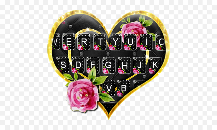 Lux Gold Black Heart Keyboard Theme - Garden Roses Emoji,Black Rose Emoji Copy And Paste