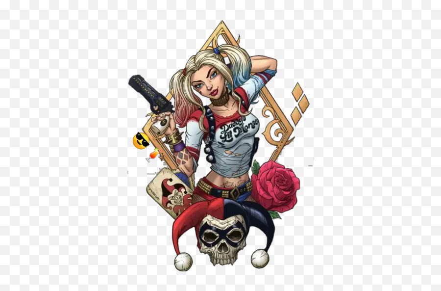 Harley Quinn Stickers For Whatsapp - Wonderwoman And Harley Quinn Tattoo Emoji,Harley Quinn Emoji