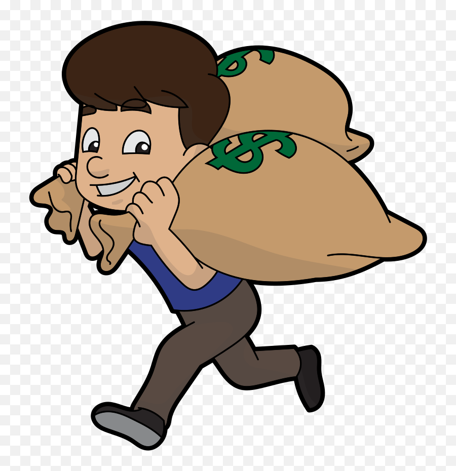 Cartoon Guy Runs Away With Bags Of Money - Running Away With Money Emoji,Money Bags Emoji