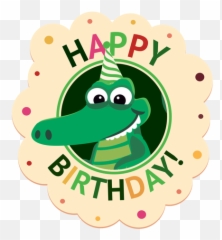 Happy Birthday Crocodile Cap Badge Sticker Illustration - Cartoon Emoji,Happy Birthday Emoji Texts