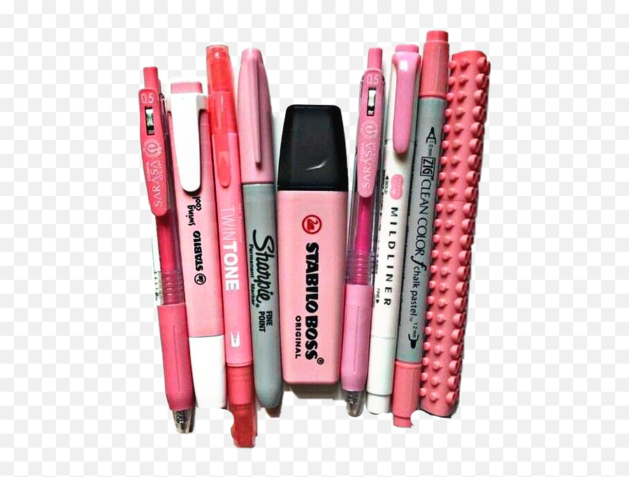 Pink Pens Pencils Markers Office Freetoedit - Stabilo Boss Emoji,Emoji Pencils