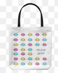 Feline Good Cat Pattern Tote Bag - Tote Bag Emoji,Owl Emoticon