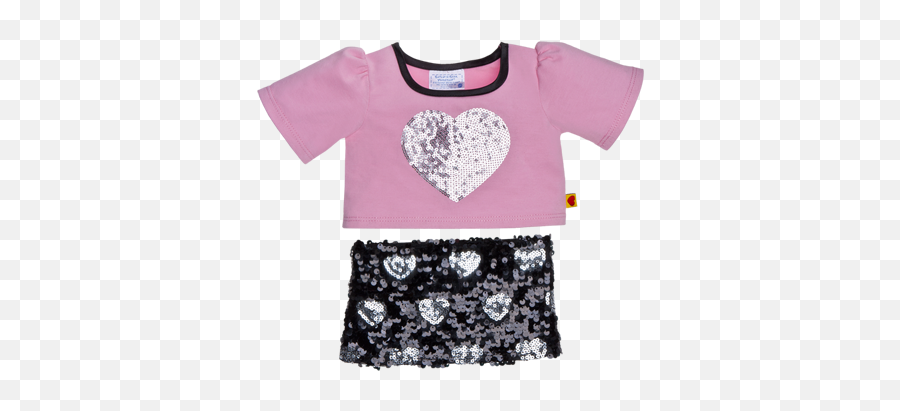 Sequin Heart Skirt Outfit 2 Pc - Blouse Emoji,Emoji Two Piece Outfit
