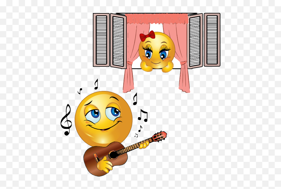 Lover Smiley Emoticon Clipart - Serenade Emoji,Guitar Emoticon