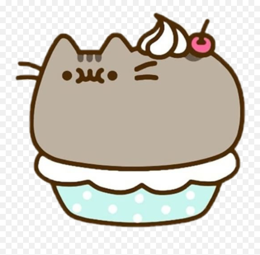 Fat Cat Png - Cute Kawaii Fat Cat Cherry Pretty Aww Pusheen In A Cupcake Emoji,Cute Cat Emoji