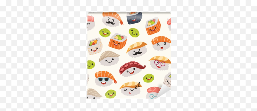 Sushi Emoji Seamless Pattern Cartoon Style - Sushi Cartoon Background,Kawaii Emoji