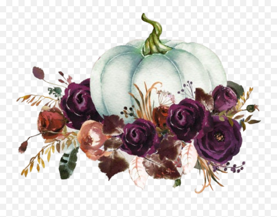 Watercolor Pumpkin Flowers Decorative - Floral Rustic Invitation Background Emoji,Purple Squash Emoji