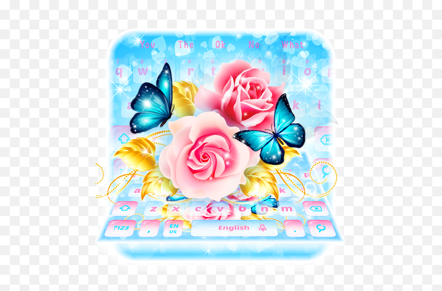 Shiny Pink Rose Blue Butterfly Keyboard Theme Qu0026a Tips - Blue Butterfly In Pink Rose Emoji,Blue Butterfly Emoji