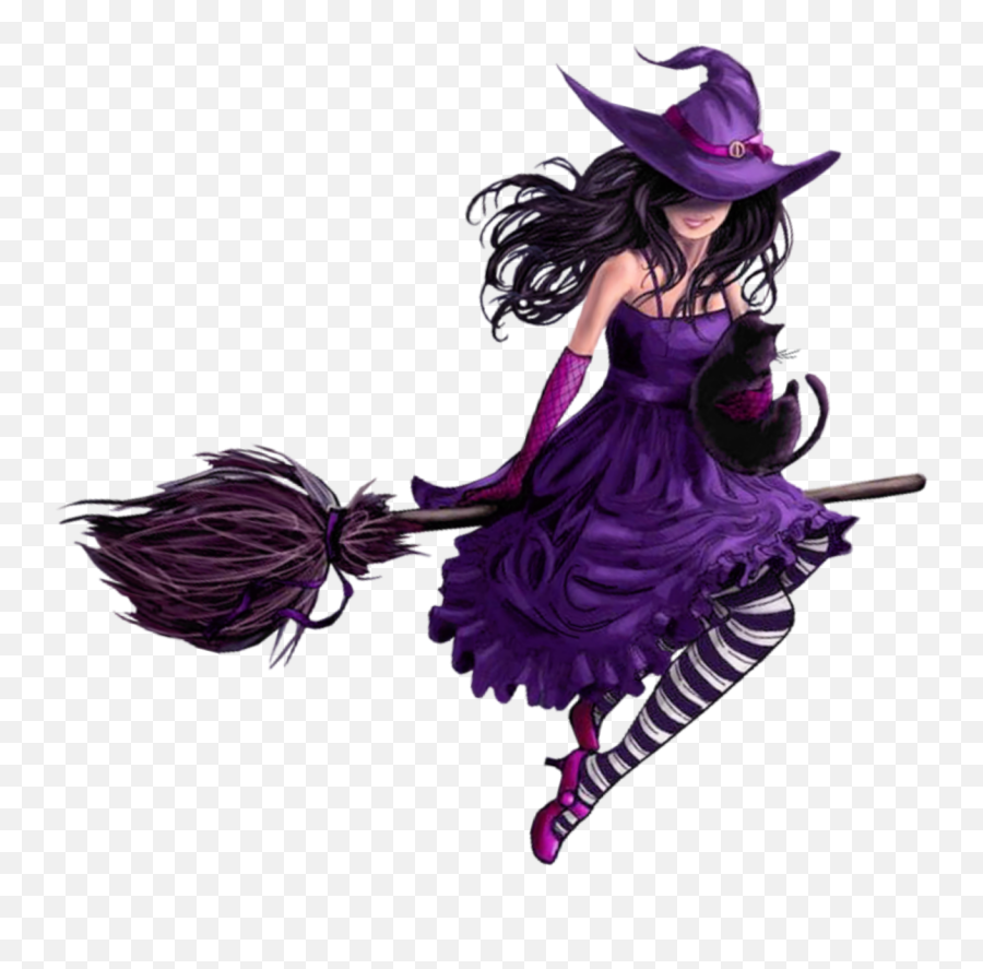 Witch Purple Broom Woman Sticker - Fictional Character Emoji,Witch On Broom Emoji