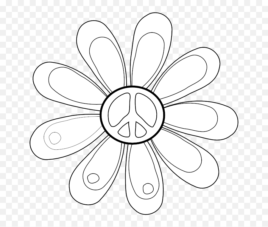 Peace Sign Flower 82 Black White Line - Daisy Decal Emoji,Peace Sign Emoji Black And White