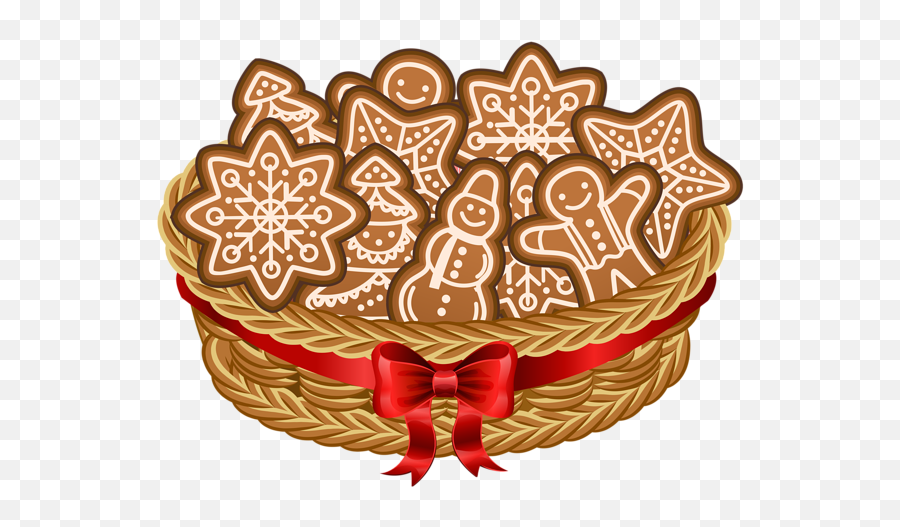 Christmas Basket With Gingerbread Cookies Png Clip Art Image - Transparent Christmas Cookie Clipart Emoji,Gingerbread Man Emoji