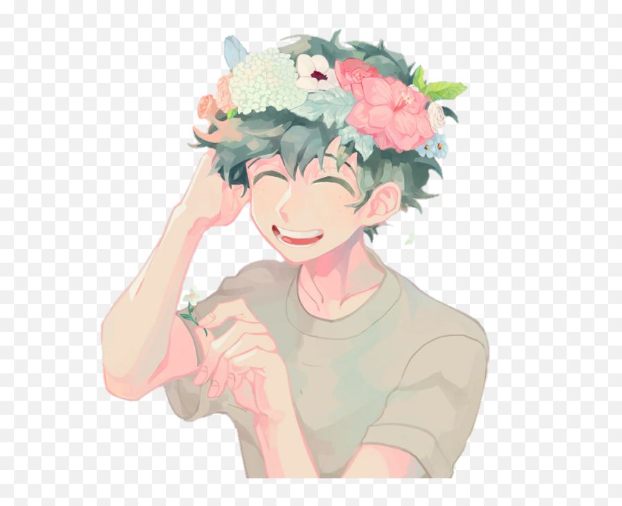 Paintfictional Charactercrownclip - Deku With Flower Cute My Hero Academia Deku Emoji,Flower Crown Emoji