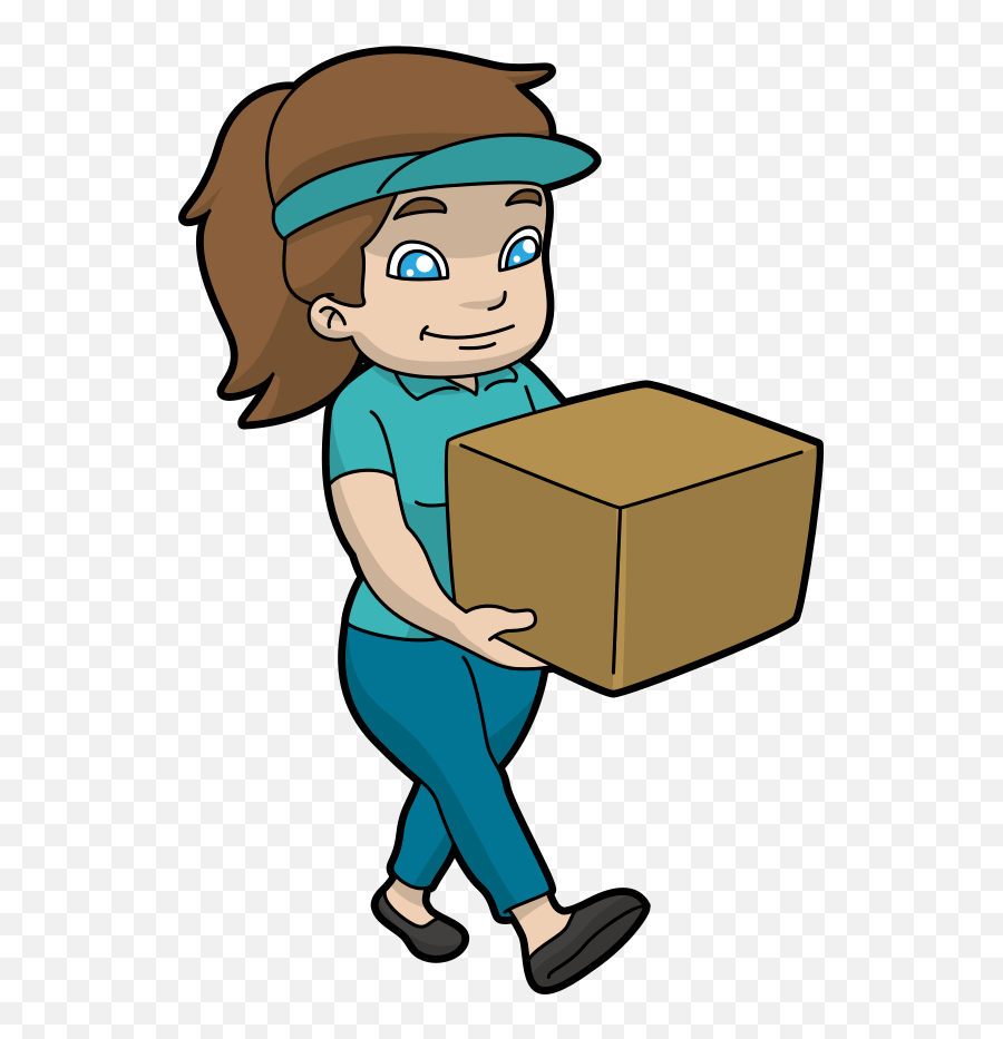 Cartoon Delivery Girl Carrying A Boxed Package - Carrying Cartoon Emoji,Emoji Shirt And Pants