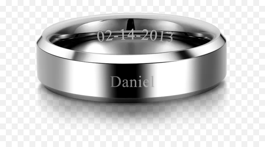 Beveled Edge Polished Tungsten Ring - Anello Con Incisione Esterna Emoji,Wedding Ring Emoji