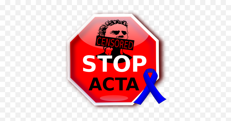 Acta Sign With Blue Ribbon Vector Image - Stop Acta Emoji,First Emoticon