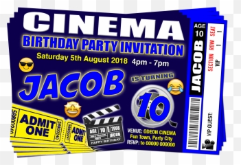 Cinema Movie Party Invitation Blue Emoji Ticket Style - Coffeetea Fusion Cafe,Ticket Emoji
