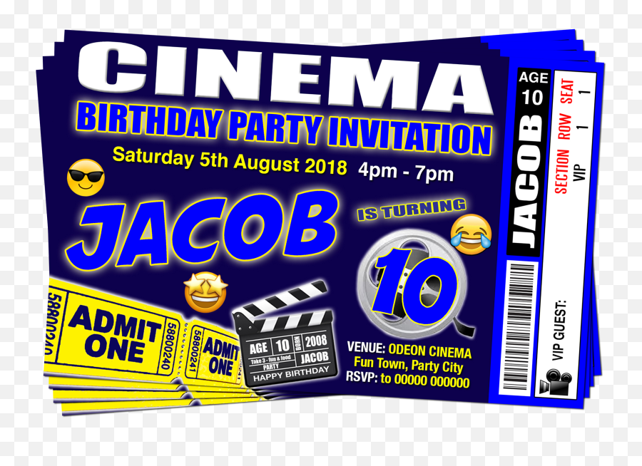 Cinema Movie Party Invitation Blue Emoji Ticket Style - Coffeetea Fusion Cafe,Ticket Emoji