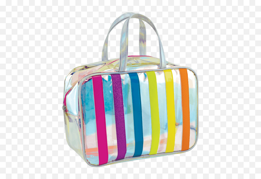 Clear Rainbow Striped Large Cosmetic Bag Gypsy Girl Tween - Iscream Iridescent Stripe Emoji,Emoji Handbag