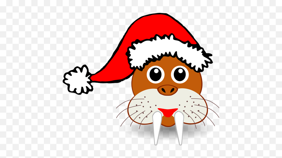 Walrus Face With Santa Claus Hat Vector - Christmas Animal Clipart Emoji,Smug Face Emoji