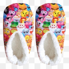 Soft Fleece Slippers With Sherpa Lining And Trim Outside And - Slipper Emoji,Emoji Slippers