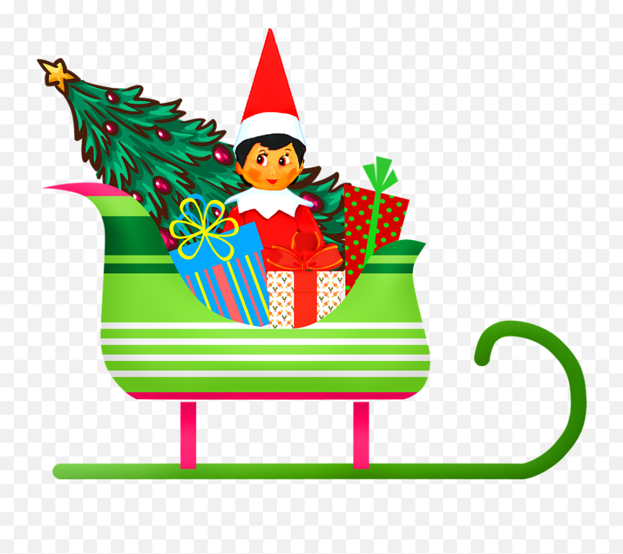 Elf On A Shelf Christmas - Elf On Sleigh Clipart Emoji,Christmas Present Emoji
