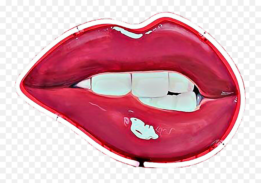 Lips Bite Neon Lights Freetoedit - Kylie Jenner Lips Drawing Emoji,Lip Biting Emoji